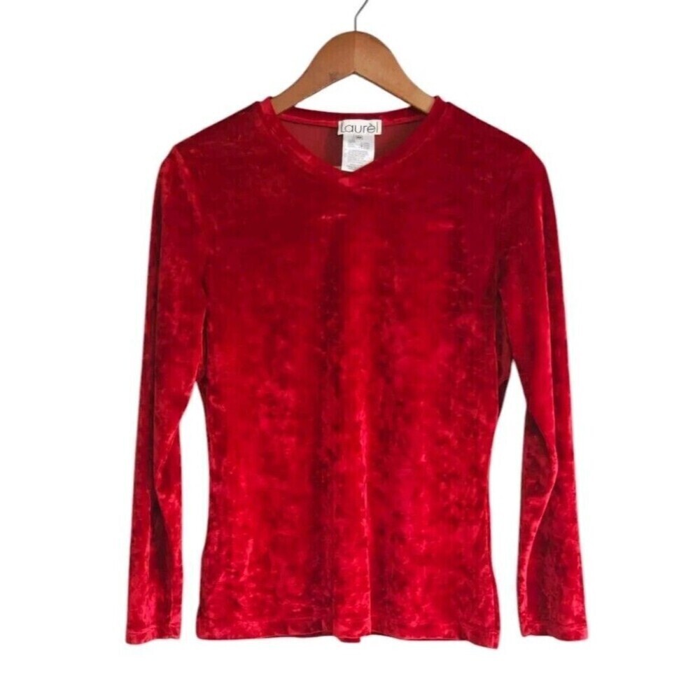 Laurel Escada Top Womens 6 Red Velour Blouse  Made In Italy Vintage